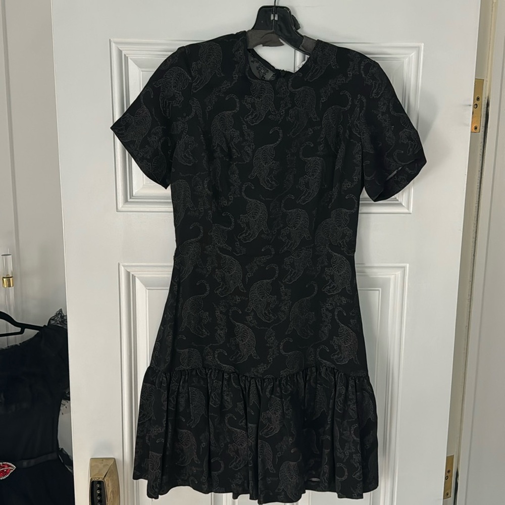 Sandro black jacquard short sleeve dress
